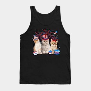 Happy 4th Of July Three Cat US Flag Patriotic Cats Lover Tank Top